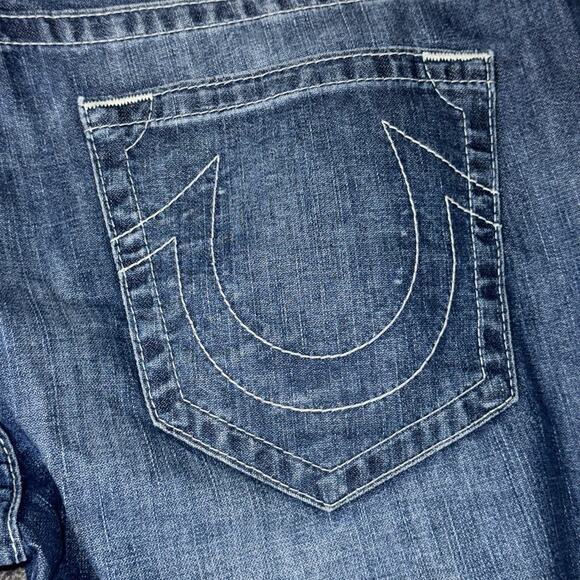 True Religion Mens 40 Skinny Fit Jeans Blue Distressed Denim Designer USA - Picture 12 of 13